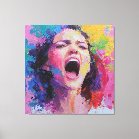 Vrouw die Abstracte Kleuren Schreeuwt Expressief A Canvas Afdruk (Voorkant)