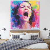 Vrouw die Abstracte Kleuren Schreeuwt Expressief A Canvas Afdruk (Insitu (Slaapkamer))