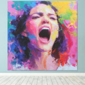 Vrouw die Abstracte Kleuren Schreeuwt Expressief A Canvas Afdruk (Insitu (Houten vloer))
