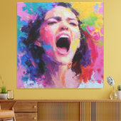 Vrouw die Abstracte Kleuren Schreeuwt Expressief A Canvas Afdruk (Insitu (Woonkamer))