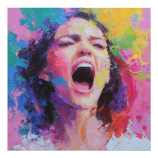 Vrouw die Abstracte Kleuren Schreeuwt Expressief A Foto Afdruk