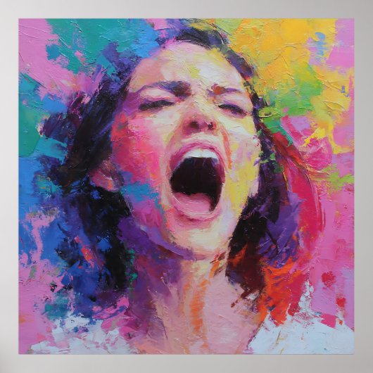 Vrouw die Abstracte Kleuren Schreeuwt Expressief A Poster (Voorkant)
