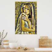 Vrouw die Abstracte kunstwerken voor handdoeken ge Poster (Keuken)