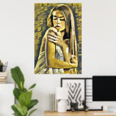 Vrouw die Abstracte kunstwerken voor handdoeken ge Poster (Thuiskantoor)