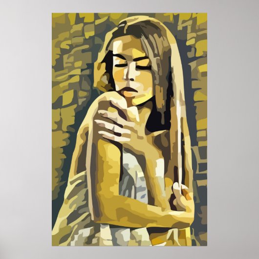 Vrouw die Abstracte kunstwerken voor handdoeken ge Poster (Voorkant)