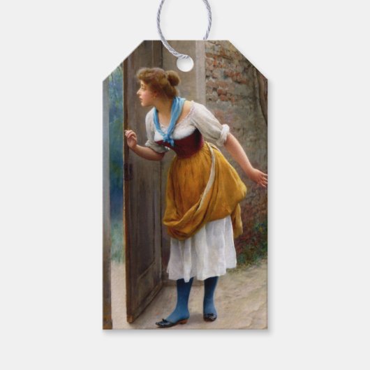 Vrouw die afluistert (door Eugene de Blaas) Cadeaulabel (Voorkant)