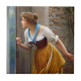 Vrouw die afluistert (door Eugene de Blaas) Tegeltje