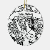 Vrouw die appels plukt keramisch ornament (Links)