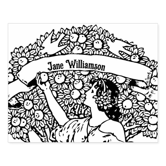 Vrouw die appels plukt rubberstempel (Afrduk)