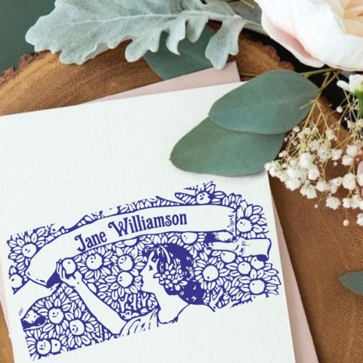 Vrouw die appels plukt zelfinktende stempel