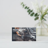 Vrouw die auto schoonmaakt | zeepschuim visitekaartje (Staand voorkant)