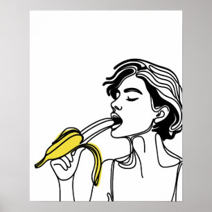 Vrouw die Banaan eet - Line Art Poster