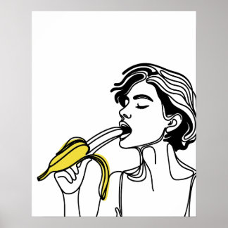 Vrouw die Banaan eet - Line Art Poster