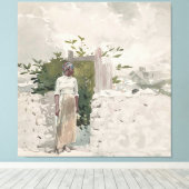 Vrouw die bij een Poort, Bahama's staat Canvas Afdruk (Insitu (Houten vloer))