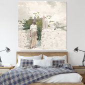 Vrouw die bij een Poort, Bahama's staat Canvas Afdruk (Insitu (Slaapkamer))