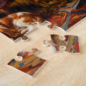Vrouw die bij het raam borduurt met Cavalier Spani Legpuzzel (Zijkant)