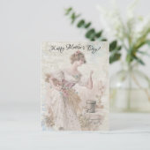 vrouw die bloemen aantrekt briefkaart (Staand voorkant)