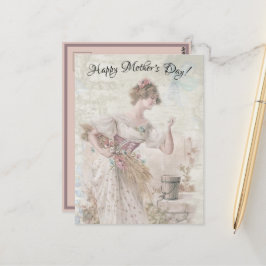 vrouw die bloemen aantrekt briefkaart