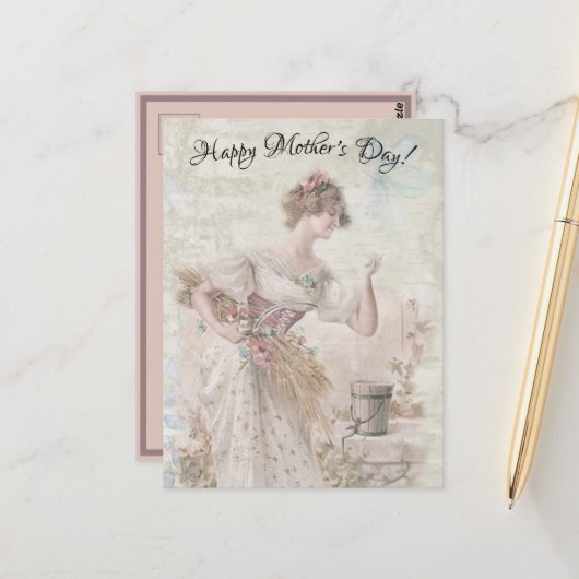  vrouw die bloemen aantrekt briefkaart (Voorkant / Achterkant in situ)