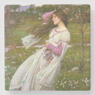 Vrouw die Bloemen in de Wind verzamelt Stenen Onderzetter