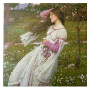 Vrouw die Bloemen in de Wind verzamelt Tegeltje