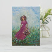 Vrouw die bloemen plukt, blanco volkskaart kaart (Staand voorkant)