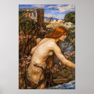 Vrouw die bloemen plukt van John William Waterhous Poster