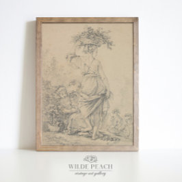 Vrouw die bloemen schets verzamelt, poster