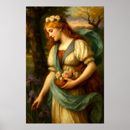 Vrouw die bloemen verzamelt poster (Voorkant)