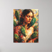 Vrouw die Cactus Prickly Pear omhelst Symbolisch Canvas Afdruk (Voorkant)