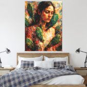Vrouw die Cactus Prickly Pear omhelst Symbolisch Canvas Afdruk (Insitu (Slaapkamer))