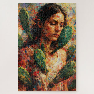 Vrouw die Cactus Prickly Pear omhelst Symbolisch Legpuzzel