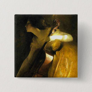 Vrouw die Cello speelt Vierkante Button 5,1 Cm