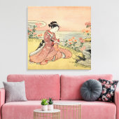 Vrouw die chrysanten plukt canvas afdruk (Insitu (Woonkamer))
