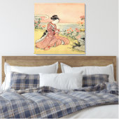 Vrouw die chrysanten plukt canvas afdruk (Insitu (Slaapkamer))