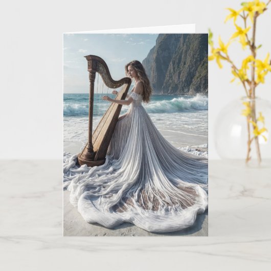 Vrouw die de Harp Nota Kaart speelt (Gele Bloem)