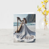 Vrouw die de Harp Nota Kaart speelt (Gele Bloem)