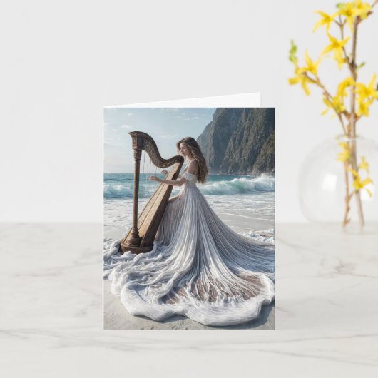 Vrouw die de Harp Nota Kaart speelt (Gele Bloem)