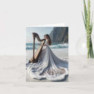 Vrouw die de Harp Nota Kaart speelt