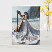 Vrouw die de Harp Verjaardag speelt Kaart (Gele Bloem)