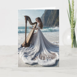 Vrouw die de Harp Verjaardag speelt Kaart