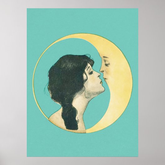Vrouw die de maan kust  kunstprint poster (Voorkant)