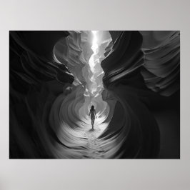 Vrouw die door een canyon gulch B&W-foto loopt Poster