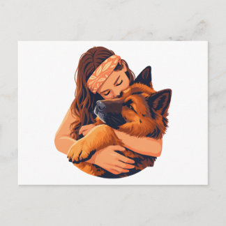 Vrouw die Duitse herdershond knuffelt Briefkaart