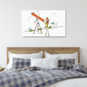 Vrouw die een astronomische telescoop gebruikt canvas afdruk (Insitu (Slaapkamer))