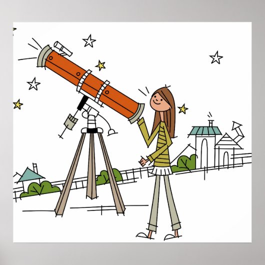Vrouw die een astronomische telescoop gebruikt poster (Voorkant)