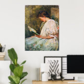 Vrouw die een boek leest, onbekende titel poster (Thuiskantoor)