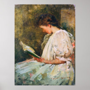 Vrouw die een boek leest, titel onbekend poster