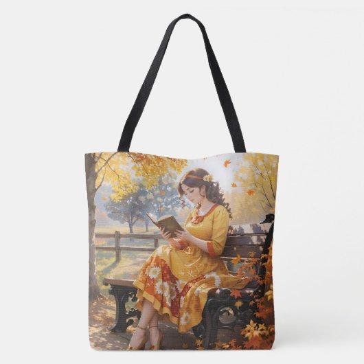 Vrouw die een boekval leest laat verjaardagscadeau tote bag (Achterkant)