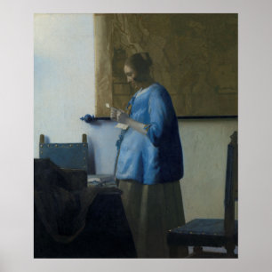 Vrouw die een brief leest - Vermeer Poster